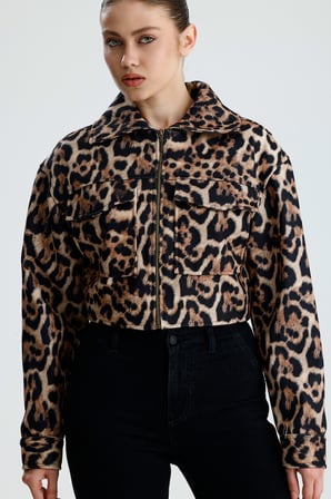 İÇİ ASTARLI  METAL FERMUARLI LEOPAR KISA MONT |  MNT36707 Leopar Desenli