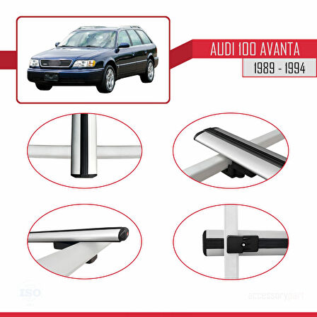 Audi 100 Avanta 1989-1994 Arası ile Uyumlu BASIC Model Ara Atkı Tavan Barı Gri 2 Adet