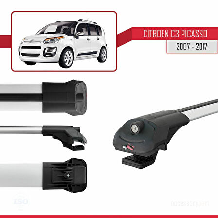 Citroen C3 Picasso 2009-2017 Arası ile Uyumlu ACE-1 Ara Atkı Tavan Barı Gri 2 Adet