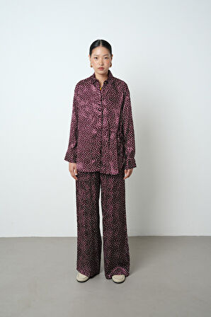 Kadın Bordo Renk Desenli Yandan Bağlamalı Gömlek