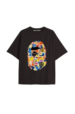 UNİSEX Bay Bape Desenli Siyah Yazlık T-shirt