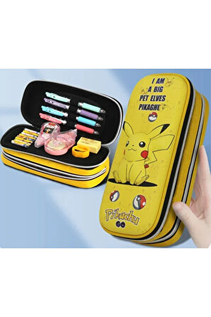 Pokemon Pikachu Büyük Kapasiteli Çift Fermuarlı 3D Sert Kapaklı Kalem Kutusu