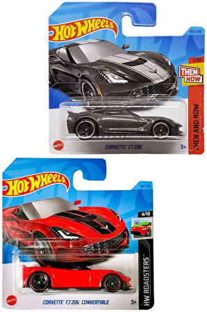 Hot Wheels Corvette C7 Z06 Convertible 2 Araç Set Kırmızı & Füme (1/64)