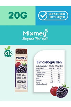Mixmey Böğürtlen Meyve Bar 12 Adet | Vegan, Glutensiz Sağlıklı Atıştırmalık - 20gr X 12 Adet