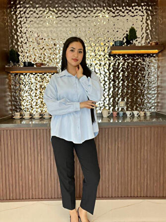 Sırt Dekolteli Oversize Basic Gömlek GMK08002