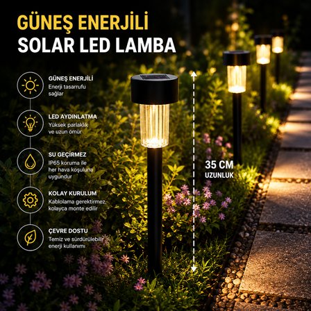 8 ADET GÜNEŞ ENERJİLİ SOLAR LAMBA BAHÇE AYDINLATMA IP65 SOLAR TORCH LAMP 34 CM PİLSİZ LED IŞIKLI