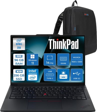 Lenovo Thinkpad E14 Gen 7 Intel Core Ultra 5 225U 96GB Ddr5 256GB SSD Windows 11 Home Intel Aı Boost 14 Inç Wuxga (1920 x 1200) IPS 300NITS Taşınabilir Bilgisayar 21SX007DTXH36 + Zetta Çanta