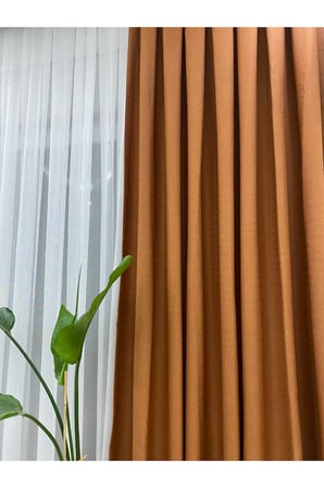 Kiremit Rengi Keten Fon Perde – 1/3 Sık Pileli