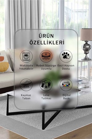 Yıkanabilir Kaymaz Taban Dijital Baskılı Halı ve Yolluk – Leke Tutmaz Salon & Mutfak Halısı