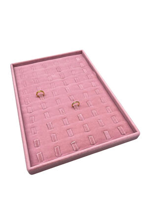 Yerli Üretim Süet Kumaş Pembe 34/24 Cm Dikine Tırnaklı Çekmece Içi Yüzük Tablası