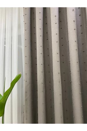 Prag Gri Renk Keten Ponponlu Fon Perde – Sık Pileli (1/3), Dökümlü Kumaş