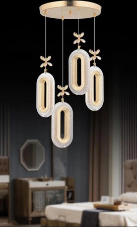 4 LÜ DEFNE ROSE GOLD 3 RENK MODLU KRİSTAL TAŞLI LEDLİ SARKIT AVİZE