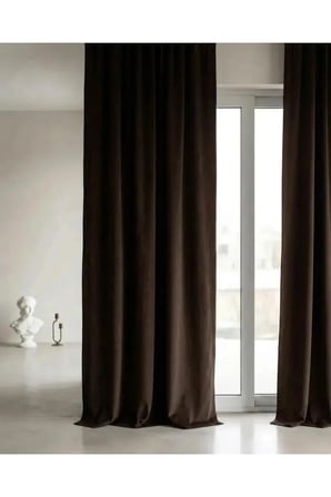 Acı Kahve Rengi Kadifemsi Doku Pilesiz Düz Dikim Büzgülü Salon Fon Perdesi