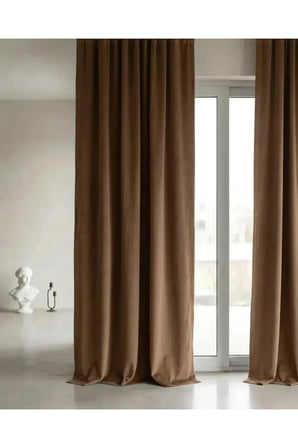 Açık Kahve Rengi Kadifemsi Doku Pilesiz Düz Dikim Büzgülü Salon Fon Perdesi