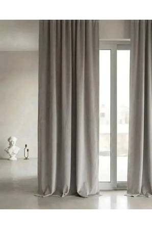 Açık Gri Rengi Kadifemsi Doku Pilesiz Düz Dikim Büzgülü Salon Fon Perdesi