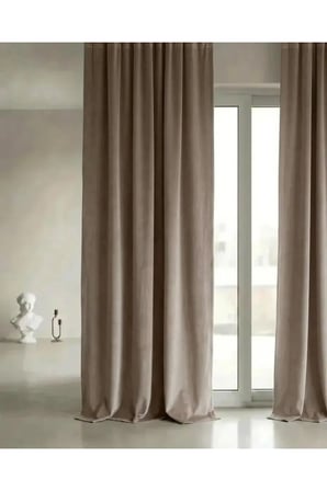 Açık Vizon Rengi Kadifemsi Doku Pilesiz Düz Dikim Büzgülü Salon Fon Perdesi