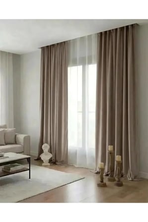 Açık Vizon Rengi Kadifemsi Doku Pilesiz Düz Dikim Büzgülü Salon Fon Perdesi