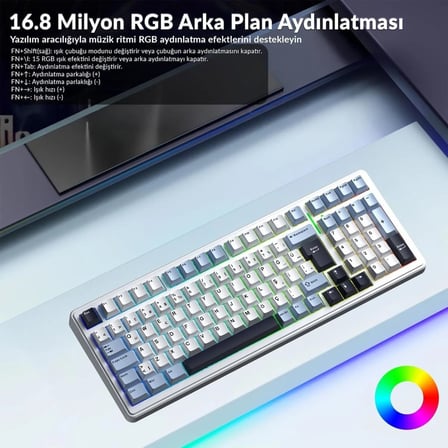Aula F99 Siyah-Beyaz RGB GrayWood V3 Switch Kablolu/Kablosuz Mekanik Oyuncu Klavyesi(OUTLET)