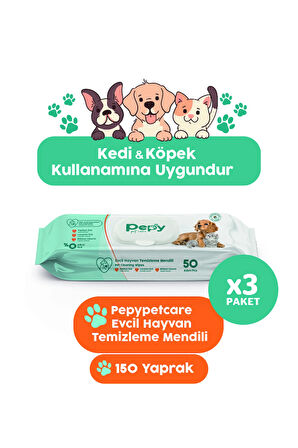 Kedi Ve Köpek Kullanımına Uygun Evcil Hayvan Temizleme Mendili 3 paket 150 Adet