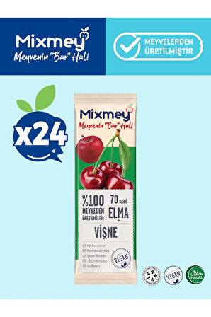 Mixmey Vişne Meyve Bar 24 Adet | Glutensiz, Vegan Sağlıklı Atıştırmalık - 20gr X 24 Adet