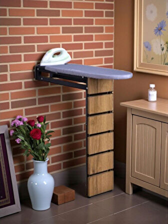 Ütü Masası Papatya Duvara Monte Katlanabilir Ütü Masası Pratik Sağlam Metal Yapılı Ceviz Renk