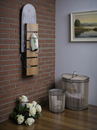 Ütü Masası Papatya Duvara Monte Katlanabilir Ütü Masası Pratik Sağlam Metal Yapılı Ceviz Renk