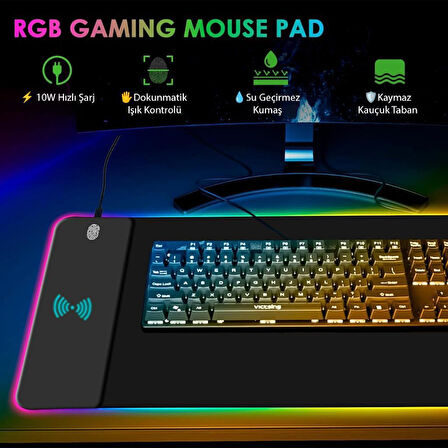  Xl Rgb Gami̇ng Mouse Pad Wireless Telefon Şarj Destekli̇ 14 Modlu 300x800x4mm