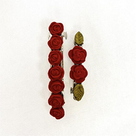 Uretti - Hülya 6683 El Yapımı Gül Desenli Polimer Kil 2’li Set Klipsli Saç Tokası / 8 cm - 6 cm