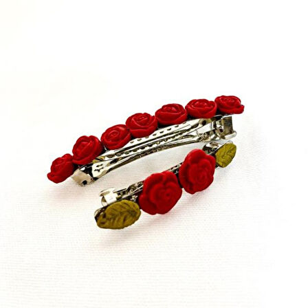 Uretti - Hülya 6683 El Yapımı Gül Desenli Polimer Kil 2’li Set Klipsli Saç Tokası / 8 cm - 6 cm