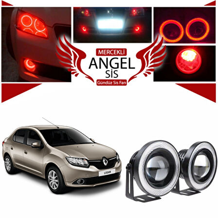 Dacia Logan Uyumlu, Universal Mercekli Led Angel Sis Farı, 76mm Kırmızı Renk