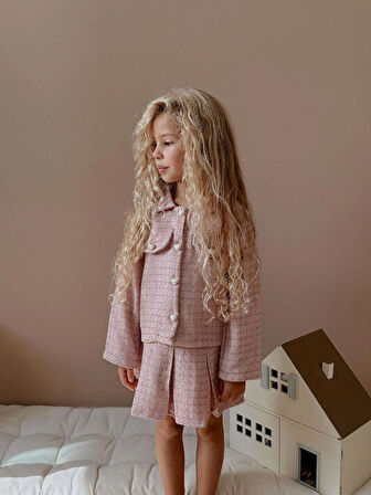 KIZ ÇOCUK TÜVİT KUMAŞ CEKET ETEK 2Lİ TAKIM ŞIK ÖZEL GÜN GÜNDELİK