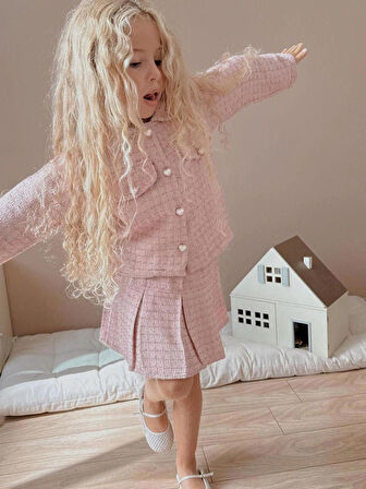 KIZ ÇOCUK TÜVİT KUMAŞ CEKET ETEK 2Lİ TAKIM ŞIK ÖZEL GÜN GÜNDELİK