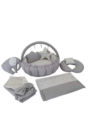 Gri Tasarım Lüx Babynest Oyun Minderi 8 Parça Set