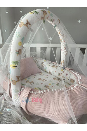 Nest Pudra Wafle Pike Kumaş Poplin Kumaş Ponpon Babynest Oyuncak Aparat Ve Tül Set