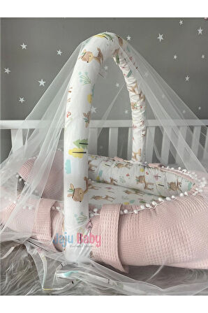 Nest Pudra Wafle Pike Kumaş Poplin Kumaş Ponpon Babynest Oyuncak Aparat Ve Tül Set