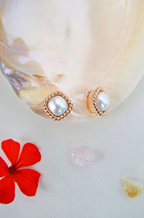 Retro Kare Model İnci Küpe Halka Dayanıklı