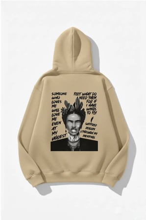 Unisex Yumuşak Dokulu Frida Kahlo Viva La Vida Baskılı Tasarım Oversize 3 İplik Hoodie Sweatshirt