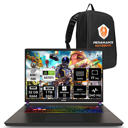 MSI Vector 17 HX AI Ultra 7 255HX 32GB 1TB SSD RTX5070Ti/12GB 140W 17" QHD+ 240Hz W11H Gaming