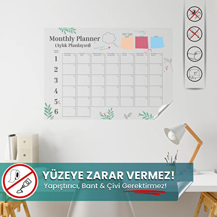 Monthly Planner Statik Elektriklenme ile Kendiliğinden Tutunan Akıllı Kağıt (Kağıt Not Tutucu)