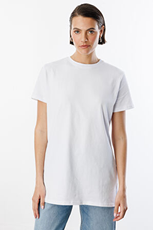 Regular Fit Bisiklet Yaka Basic Düz Kısa Kollu %100 Pamuk Tunik OVERSIZE-TUNIK