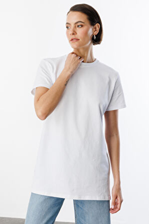 Regular Fit Bisiklet Yaka Basic Düz Kısa Kollu %100 Pamuk Tunik OVERSIZE-TUNIK