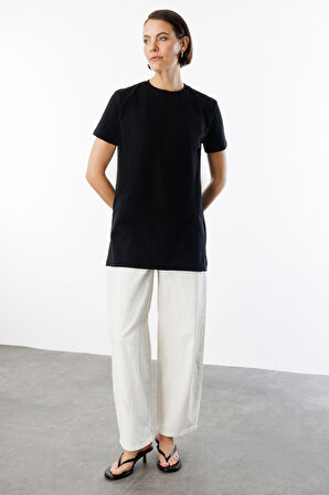 Regular Fit Bisiklet Yaka Basic Düz Kısa Kollu %100 Pamuk Tunik OVERSIZE-TUNIK