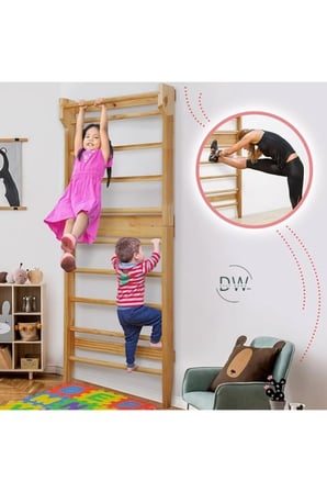 DizyWood Ahşap İsveç Duvarı – Tırmanma Merdiveni ve Egzersiz Barı