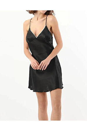 Kadın Saten Siyah Gecelik & Sabahlık Pijama Alt & Büstiyer & Şort 6'lı Gelin Çeyiz Seti