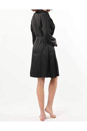 Kadın Saten Siyah Gecelik & Sabahlık Pijama Alt & Büstiyer & Şort 6'lı Gelin Çeyiz Seti