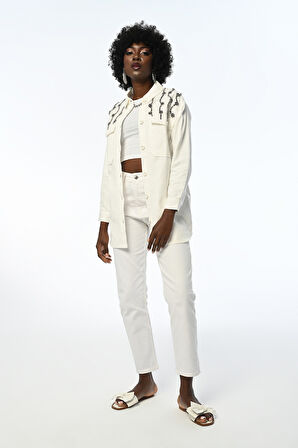 KADIN ROBASI TAŞ İŞLEMELİ DÜZ RENK GÖMLEK-CEKET