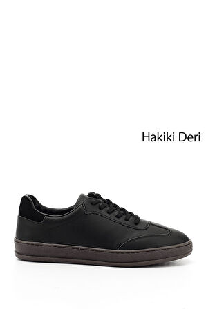 Siyah Bağcıklı Hakiki Deri Sneaker