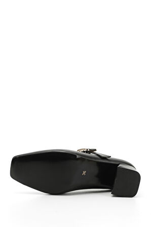 Siyah Küt Burun Kare Ökçe Mary Jane Ayakkabı