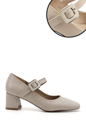 Ten Küt Burun Kare Ökçe Mary Jane Ayakkabı