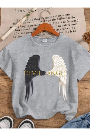 Unisex Devil Angel Baskılı Tasarım Tshirt